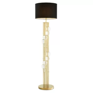 Floor Lamp - Polished Gold & Glass Ball Standard Lamp - Black Shade