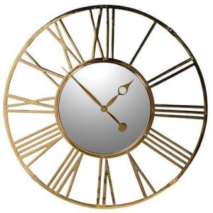 Wall Clock - Round Polished Brass Skeleton Clock - Mirrored Face