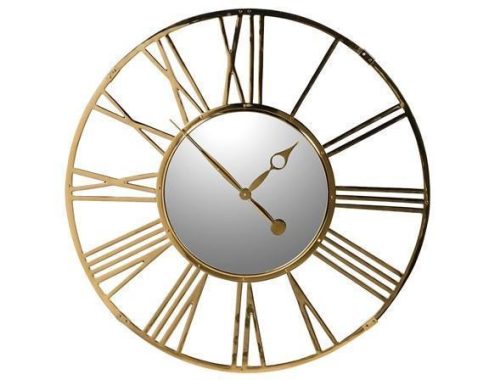 Wall Clock - Round Polished Brass Skeleton Clock - Mirrored Face