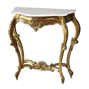 Console Table - Half Moon Carved Marble Top - Antique Gilt Range