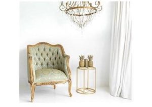 Library Chair - Gold & Green Silk Fabric - Carved Surround - Antique Gilt Range