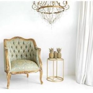 Library Chair - Gold & Green Silk Fabric - Carved Surround - Antique Gilt Range