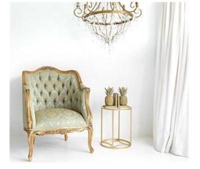 Library Chair - Gold & Green Silk Fabric - Carved Surround - Antique Gilt Range