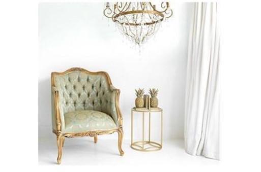 Library Chair - Gold & Green Silk Fabric - Carved Surround - Antique Gilt Range