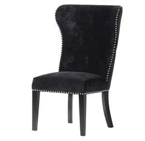 Dining Chair - Black Velvet - Chrome Lion Knocker - Black Legs