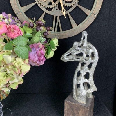 Giraffe Head Sculpture – Abstract Sculpture – Silver Finish
