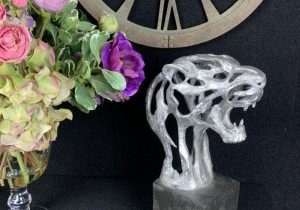 Tiger Head Sculpture - Abstract Design Sculpture - Silver Finish