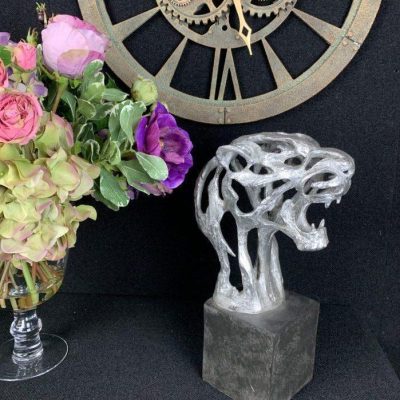 Tiger Head Sculpture - Abstract Design Sculpture - Silver Finish