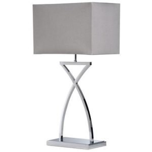 Table Lamp - Contemporary 'Cross Stem' Chrome - Grey Shade