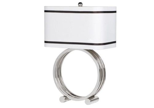 Table Lamp & Shade - Chrome Base Ring Design - Rectangular Piped Shade