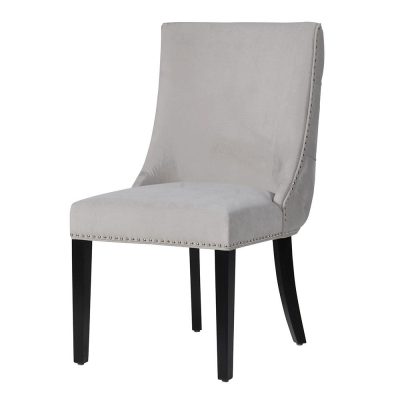 Dining Chair - Deep Buttoned Velvet - Chrome Studded - Black Legs
