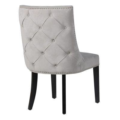 Dining Chair – Deep Buttoned Velvet – Chrome Studded – Black Legs