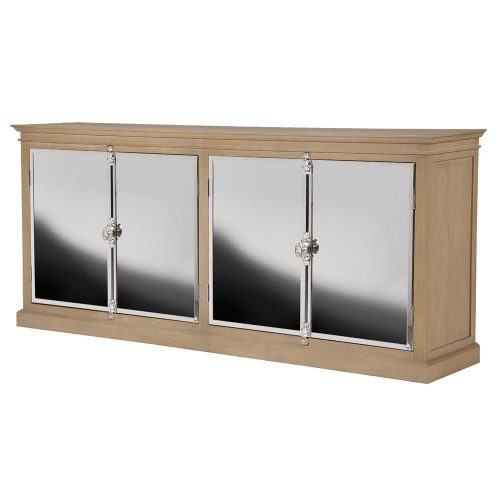 Sideboard - 4 Door Polished Chrome Finish - Solid Oak Surround