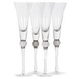 Champagne Flutes - Silver Crystal Ball Design - Set Of 4