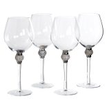 Red Wine Glasses - Silver Crystal Ball Design - Large Red Wine Glasses - Set Of 4