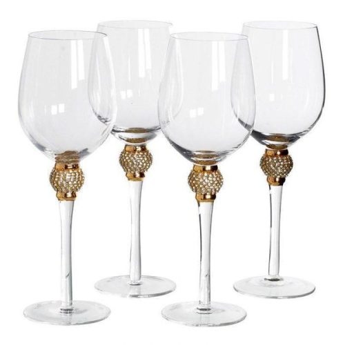 White Wine Glasses - Gold Crystal Ball Design - Wine Glasses - Set Of 4