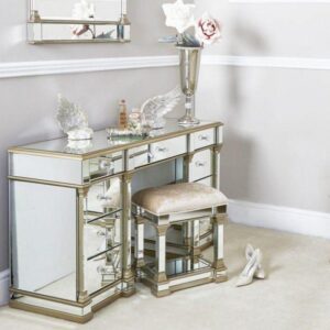 Dressing Table - Champagne Gold Edged - 9 Drawer - Mirrored Furniture Range