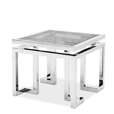 Lamp Table - Black Glass & Polished Chrome - Parma Chrome Range