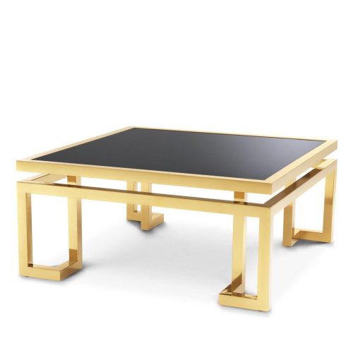 Coffee Table - Black Glass & Polished Brass - Parma Brass Range