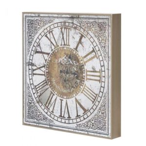 Wall Clock - Square - Antique Glass & Moving Cogs