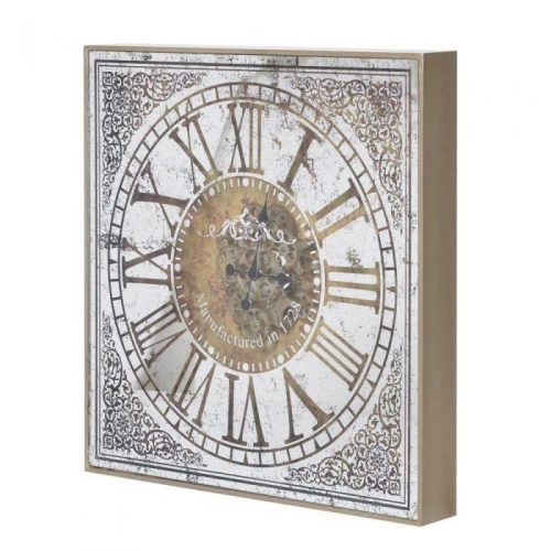 Wall Clock - Square - Antique Glass & Moving Cogs