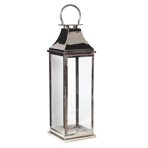 Hurricane Lantern - Tall Chrome Floor Standing Hurricane Lantern - Glass Sides