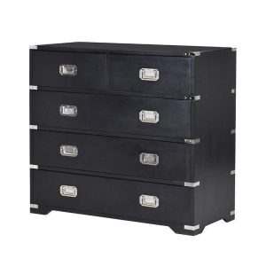 Chest Of Drawers - Black & Chrome Edged 2 Over 3 Drawers - Dorchester Black Range