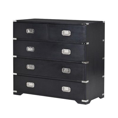 Chest Of Drawers - Black & Chrome Edged 2 Over 3 Drawers - Dorchester Black Range