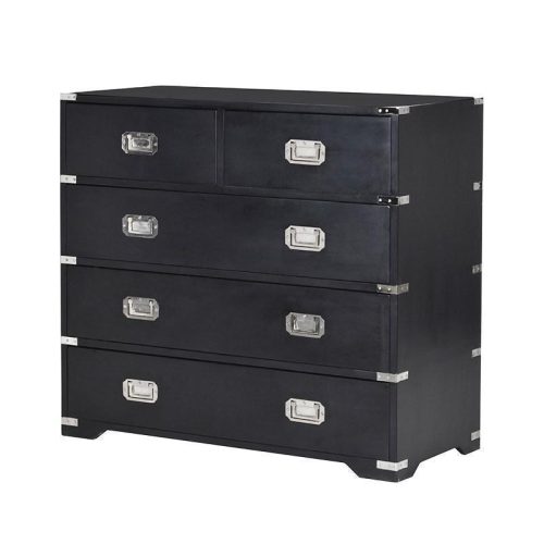 Chest Of Drawers - Black & Chrome Edged 2 Over 3 Drawers - Dorchester Black Range