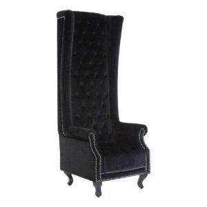 Porters Chair - Deep Buttoned - Chrome Studded - Black Velvet