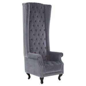 Porters Chair - Deep Buttoned - Chrome Studded - Grey Velvet