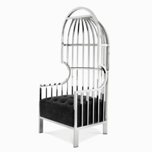 Porters Chair - Highly Polished Chrome Frame - Black Velvet Upholstery