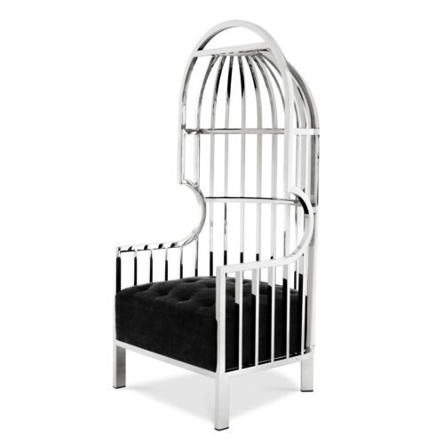 Porters Chair - Highly Polished Chrome Frame - Black Velvet Upholstery