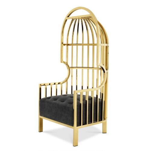 Porters Chair - Highly Polished Brass Frame - Black Velvet Upholstery