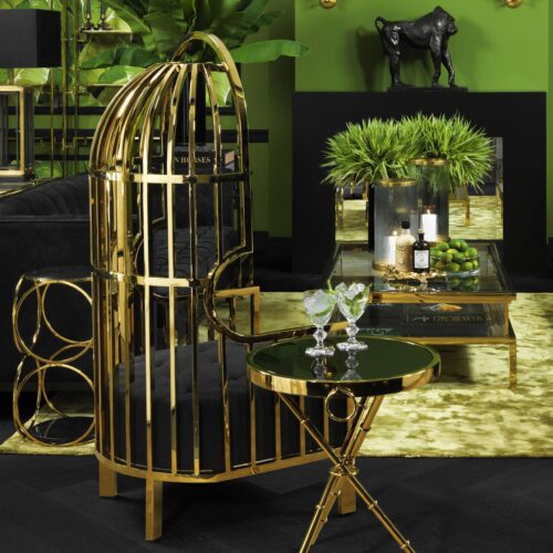 Porters Chair - Highly Polished Brass Frame - Black Velvet Upholstery