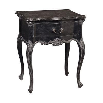 Bedside Table 1 Drawer Marble Top French Antique Black