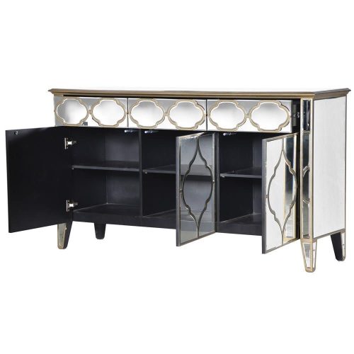 Sideboard - 3 Door 3 Drawer - Mirrored Finish - Champagne Gold Surround