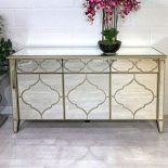 Sideboard - 3 Door 3 Drawer - Mirrored Finish - Champagne Gold Surround