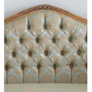 3 Seater Sofa - Gold & Green Silk Fabric - Carved Surround - French Gilt Finish