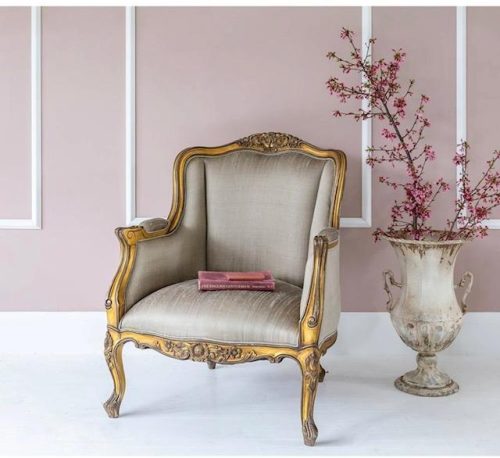 Library Chair – Silk Upholstered Fabric – Carved – Antique Gilt Range