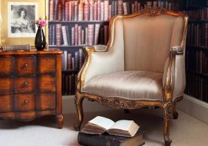 Library Chair - Silk Upholstered Fabric - Carved - Antique Gilt Range
