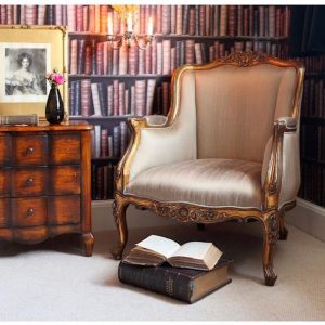 Library Chair - Silk Upholstered Fabric - Carved - Antique Gilt Range