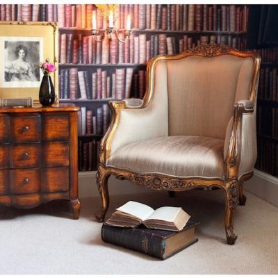 Library Chair - Silk Upholstered Fabric - Carved - Antique Gilt Range