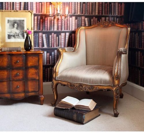 Library Chair - Silk Upholstered Fabric - Carved - Antique Gilt Range