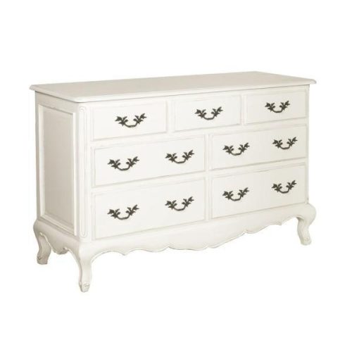 Chest Of Drawers - 7 Drawer Long Carved Chest - French Antique White