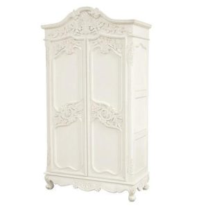 Wardrobe - Large Carved Double Door Armoire/Wardrobe - French Antique White