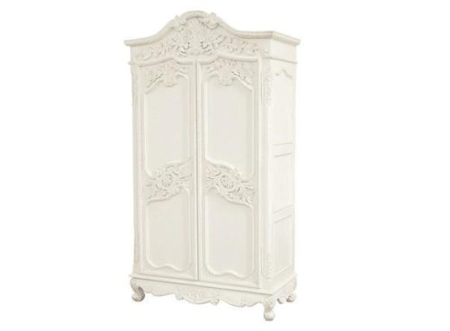 Wardrobe - Large Carved Double Door Armoire/Wardrobe - French Antique White