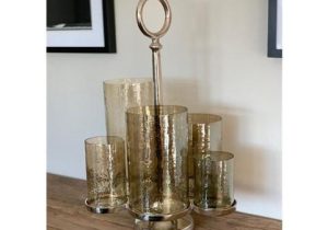 T Light Candle Holder - 5 Champagne Gold Glass Vase Candle Center Piece