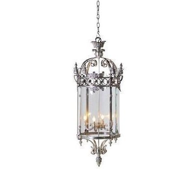 Chandelier Lantern - Antique Chrome & Glass - 4 Light 