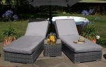 Double Sun Lounger & Side Table Set - Grey Poly-weave Rattan